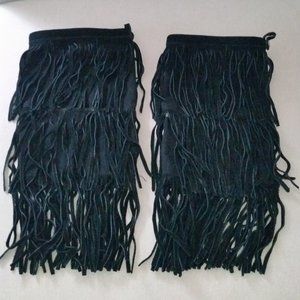 Suede leather triple fringed leg/boot coverings EUC